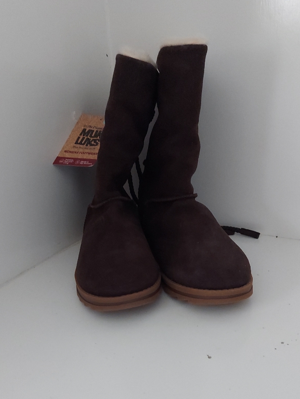 Muk Luks Dark Brown Suede Shearling-Trim Mid-Calf Boots